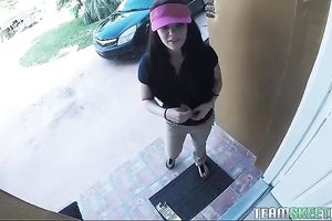 Lovely white brunette hair cheating wife from delivery services can't live without specie