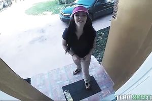 Lovely white brunette hair cheating wife from delivery services can't live without specie