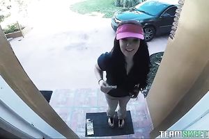 Lovely white brunette hair cheating wife from delivery services can't live without specie