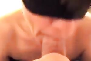 Blindfolded girlfriend engulfing giant pecker deepthroat