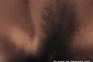 Drilling hairy love tunnel of my girlfriend and blasting semen on top of her vagina