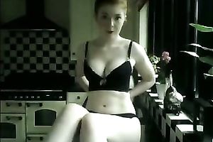 Charming red haired cam beauty with hawt booty masturbated in kitchen