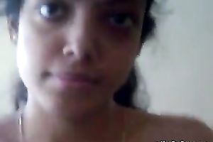 Amateur dark skinned Desi gf receives stripped showing her round arse