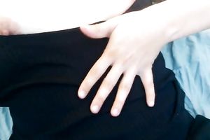 Amateur wife in dark top flashed her large boobies whilst masturbating