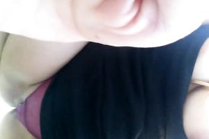 Amateur wife in dark top flashed her large boobies whilst masturbating