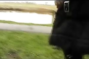 Slutty Jody plays with her snatch at the public park