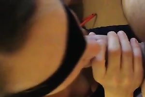 Blindfolded GF of my buddy takes his rock hard wang unfathomable in her throat