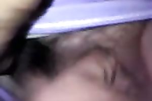 Tickling my sleeping girlfriend's constricted bushy wet crack in ottoman