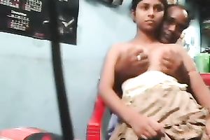 Mature fellow is groping and enjoying juvenile stupid BBC slut