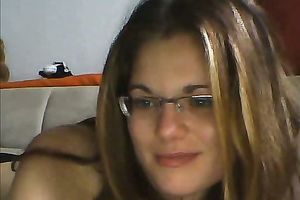 Beautiful nerdy web camera slutty wife flashes her merry titties for me