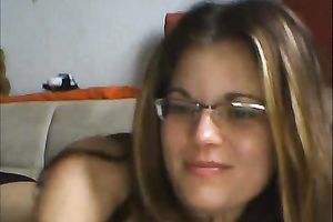 Beautiful nerdy web camera slutty wife flashes her merry titties for me