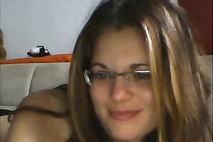 Beautiful nerdy web camera slutty wife flashes her merry titties for me
