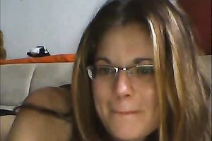 Beautiful nerdy web camera slutty wife flashes her merry titties for me