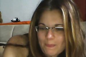 Beautiful nerdy web camera slutty wife flashes her merry titties for me