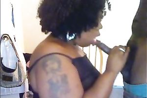 Chubby tattooed and immodest haired dark nympho gives precious BJ