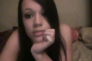 Cute dilettante black haired web camera girlie flashed love bubbles and tickled her bawdy cleft