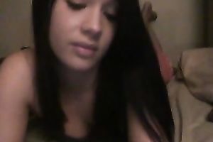 Cute dilettante black haired web camera girlie flashed love bubbles and tickled her bawdy cleft