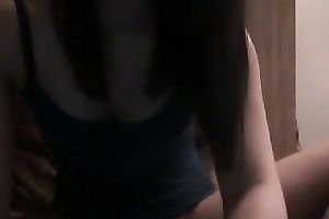 Cute dilettante black haired web camera girlie flashed love bubbles and tickled her bawdy cleft