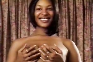 Amazing dark brown ebon wench destroys her own muff with vibrator