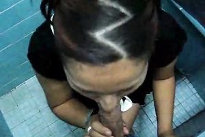 Adorable dark haired Latina waitress sweetheart gives me head in restroom