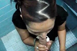 Adorable dark haired Latina waitress sweetheart gives me head in restroom