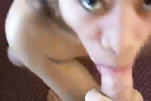 Skinny exotic Asian brunette hair on the POV livecam vid giving head