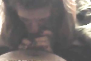 Trashy white wench engulfing large dark schlong deepthroat