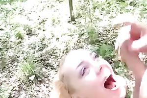 Spoiled playgirl masturbating in the nature below the open sky
