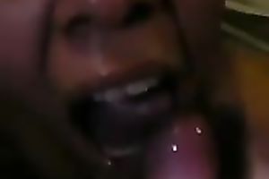Ebony neighborhood whore slurps on my dark cum taking a mouthful