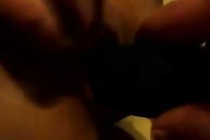 German black skin girlfriend pokes her snatch with a sex tool