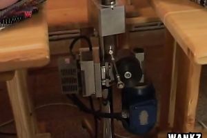 Full figured dark brown babe plays with fucking machine and tit pumps