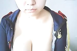Kinky dilettante pallid large breasted white lady tickled herself on cam