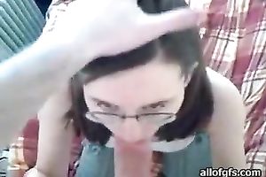 Sweet nerdy college cutie struggles with my massive penis engulfing it