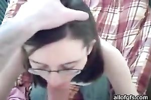 Sweet nerdy college cutie struggles with my massive penis engulfing it