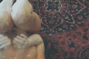 Curvy bitch goddess smears her nice-looking body with flour on web camera