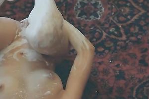 Curvy bitch goddess smears her nice-looking body with flour on web camera