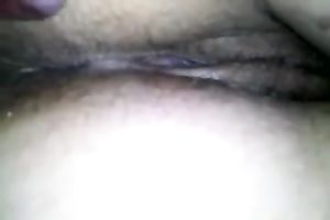 Showing my girl's taut slick vagina in a closeup discharged