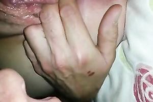 My turned on hubby plays and licks my soaking wet pink slit