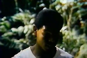 Warm interracial outdoors sex with smiling dark brown gal