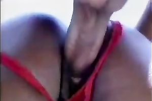 Black milf with gorgeous arse rides a dark 10-Pounder on the lounger