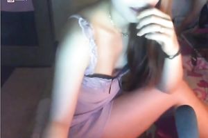 Lovely Asian legal age teenager hottie in her bedroom chatting with a fellow