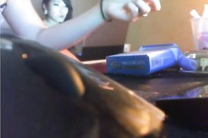 Lovely Asian legal age teenager hottie in her bedroom chatting with a fellow