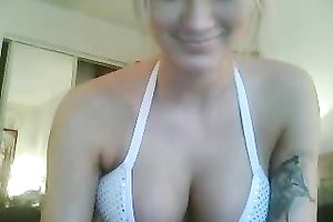 Busty blond bitch goddess shows off her assets and masturbates