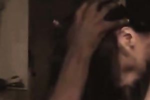 Dark haired slender wench of my buddy gives him a terrific oral stimulation