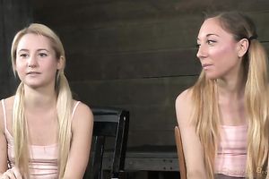 Two bawdy white golden-haired pixies wish to be used for ramrod cleaning