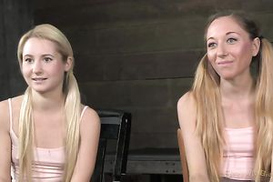 Two bawdy white golden-haired pixies wish to be used for ramrod cleaning