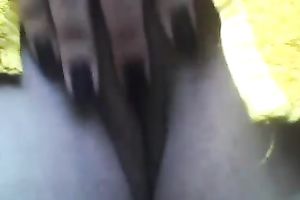 Bosomy slut strokes her milky tits and bald punani with manicured fingers