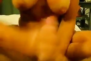 Rich breasted dilettante white bitch of my buddy agreed to give him HJ on web camera