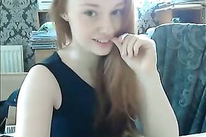 Pale cute legal age teenager bent over to tickle her recent taut cunt just a bit
