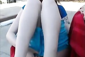 Lewd and frisky legal age teenager masturbating on camera outdoor